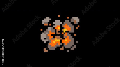 Pixel Art Explosion and Smoke Seamless Loop with Alpha Channel