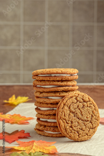 stack of pumpkin spice whoopie cookies