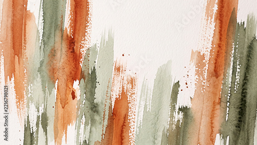 Modern Abstract Background with Sienna and Sage Green Vertical Watercolor Brush Strokes and Rich Textures