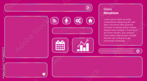 Glassmorphic UI UX dashboard interface elements vector template