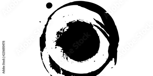 Zen Ensō Ink Circle Brushstroke Painting With Imperfect Black Ring And Minimalist Calligraphy Style.