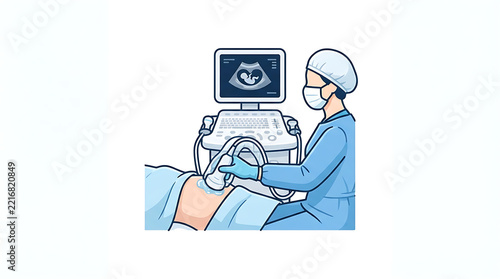 Medical professional performing a prenatal ultrasound examination on a patient in a clinical setting