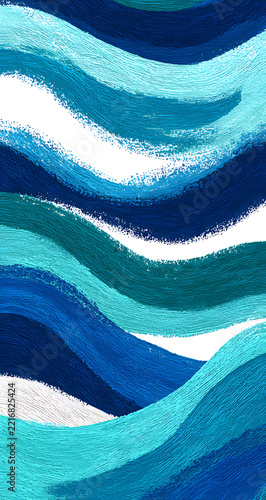 Blue white and teal paint strokes arranged in waves