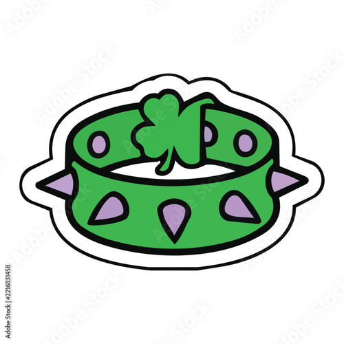 Green Spiked Collar with Shamrock Sticker Vector Illustration