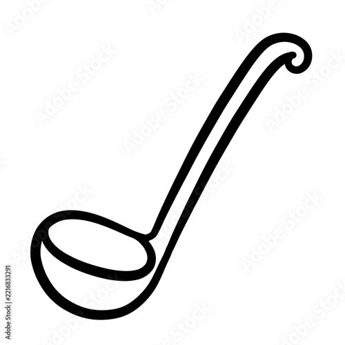 Hand drawn vector minimalist black line art illustration of a soup ladle isolated on transparent background