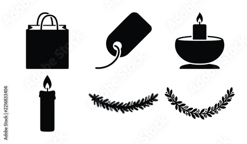 Decorative winter holiday icons set with shopping and celebration design objects