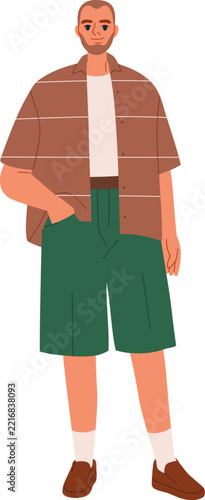 Young man, male character in summer clothing. Young male in modern style outf...