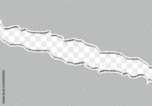 Torn paper strip with ripped edges and shadow effect on transparent background
