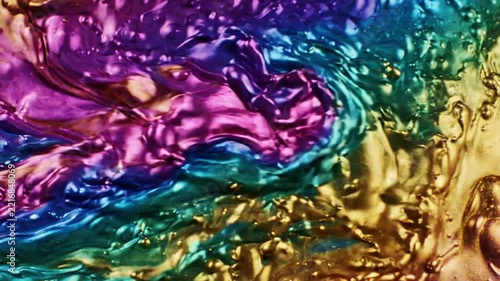 Close-up of swirling metallic paints in vibrant colors