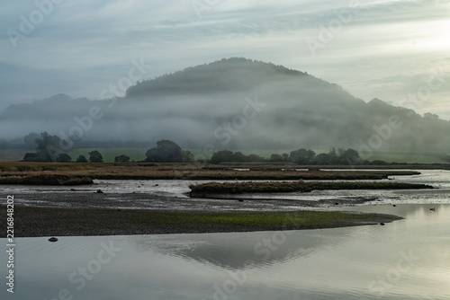 Misty morning on the river Axe in Devon