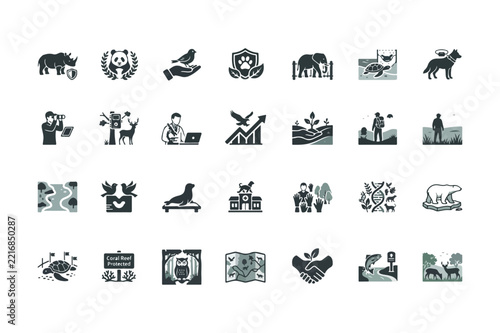 28 Wildlife Conservation Icons Set Representing Animal Protection Habitat Preservation and Environmental Stewardship for Biodiversity Education Nature Projects Ecology and Sustainable Design