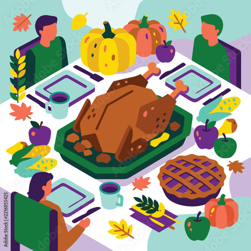 Thanks Giving Dining Table Isolated Concept Illustration 3D Isolated Concept