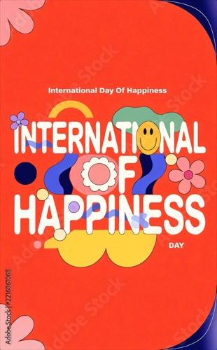 Vibrant International Day of Happiness Typography Design.