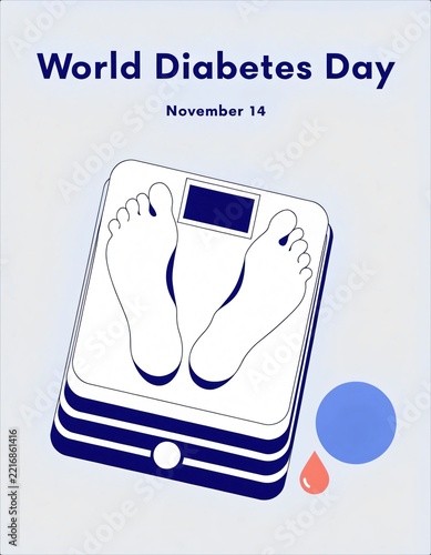 World Diabetes Day Awareness Poster With Scale And Blood Drop.