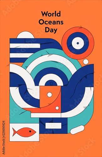 World Oceans Day abstract geometric illustration poster.
