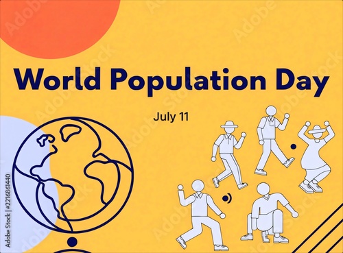 World Population Day Poster With Globe And People Illustration.