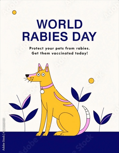 World Rabies Day Poster Featuring Illustrated Yellow Dog.