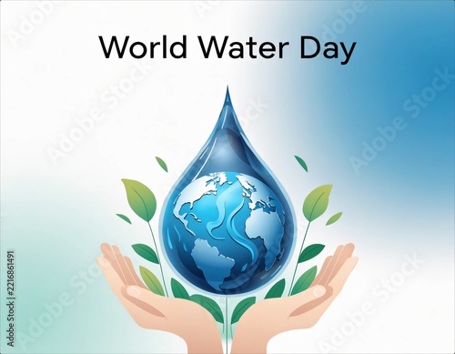 World Water Day Concept with Globe and Leaves.