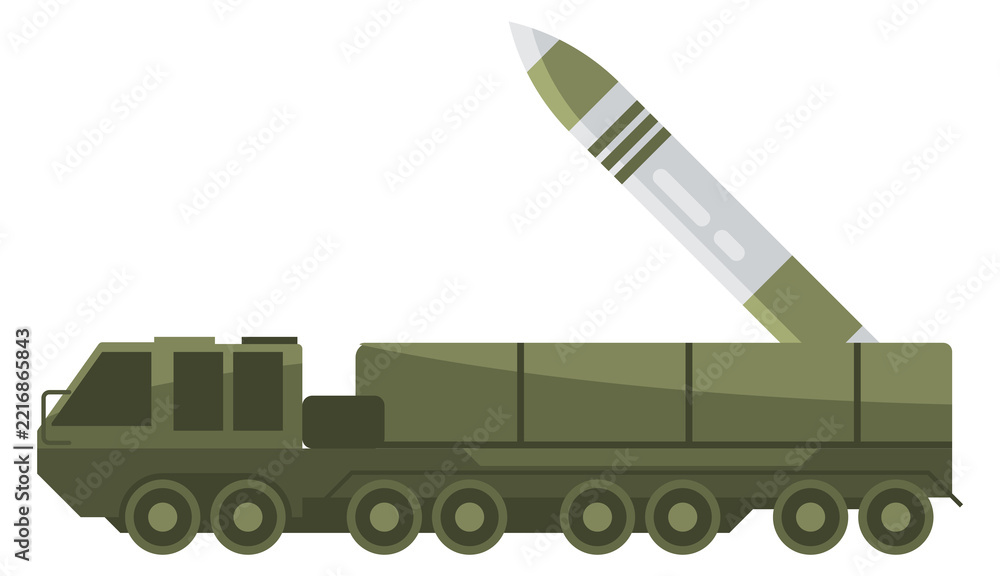 Fototapeta premium A military vehicle with a rocket on top of it