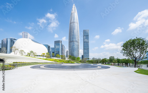 Landscape of the Shenzhen Bay Cultural Plaza and Houhai CBD building complex in China
