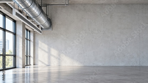 Exposed Metal Ventilation Duct and Linear Air Outlet in an Empty Room