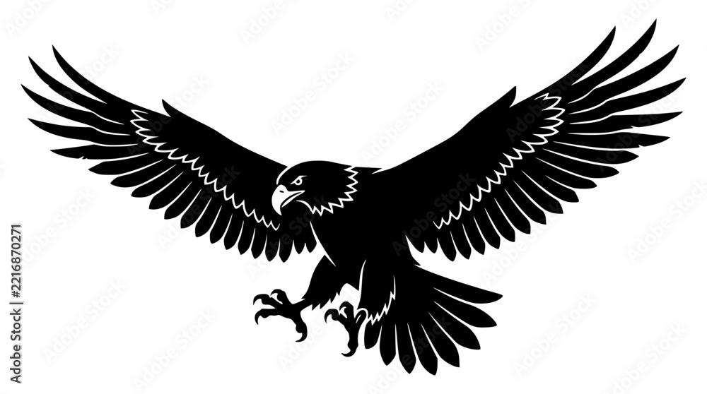 Fototapeta premium Majestic flying eagle vector graphic illustration with wide wingspan