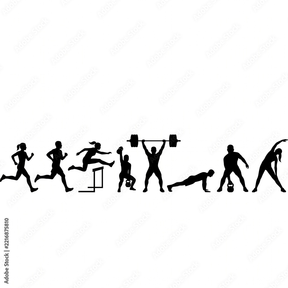 Obraz premium Group of People Silhouettes Playing with Ball, Dynamic Children and Adults in Sport, Dance, Music and Active Lifestyle Vector Illustration