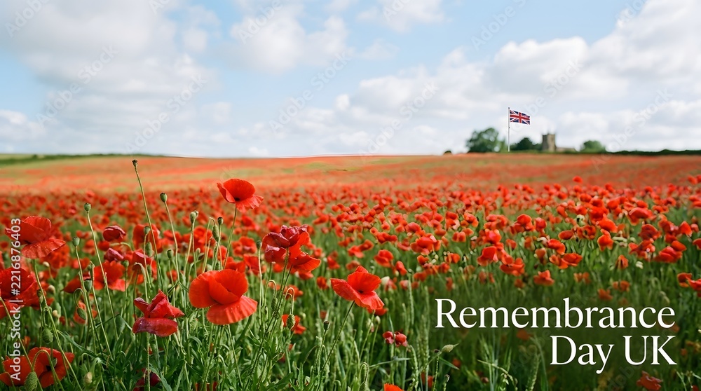 Fototapeta premium A poignant field of vibrant red poppies symbolizes remembrance day in the uk honouring the fallen and those who served in conflicts