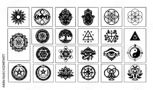 Sacred Geometry Spiritual Cosmic Symbols and Natural Philosophy Vector Set