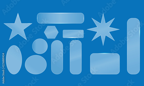 Glassmorphism geometric shapes and frosted glass banners vector set for website interface design