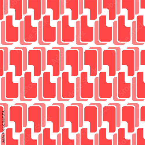 Minimalist red geometric pattern on a clean white background with repeating abstract shapes.