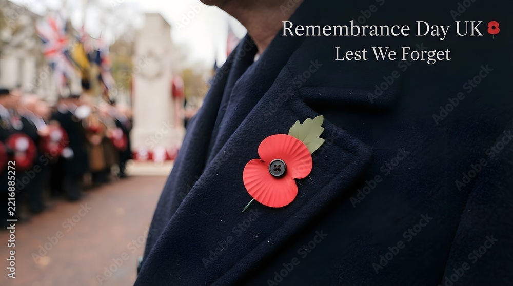 Fototapeta premium Remembrance day in the uk honoring the fallen remembering sacrifices and commemorating veterans with poppies and respectful observances across the nation