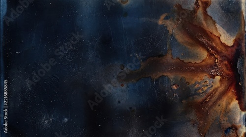 Dark blue rusted metal texture with corrosion and organic patterns full frame