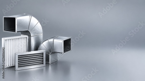 Brushed Steel Duct Elbows with a Rectangular Grille and Pleated Filter