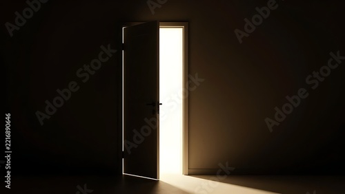 Doorway glows with bright light.