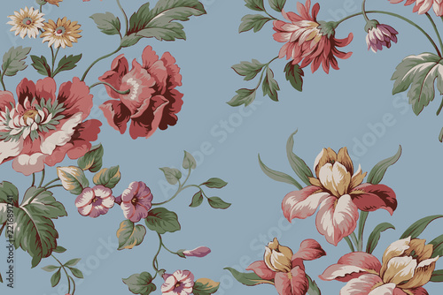 seamless background with flowers and leaves
