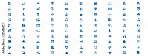 Digital enterprise and cyber security solid icon set. Featuring secure cloud, hacker spy, and fingerprint scan. Editable vector icon for network protection and business strategy.