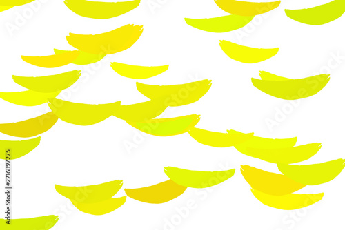 Abstract Pattern of Bright Yellow Curved Shapes and Stylized Brushstrokes on a White Background