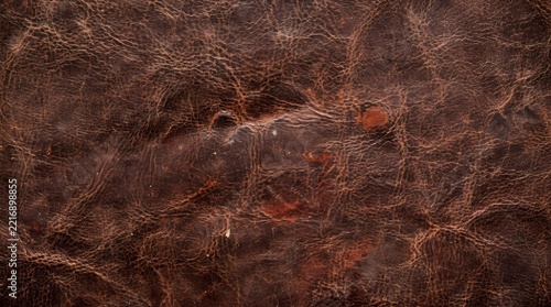 Close-up of Natural Worn and Distressed Vintage Dark Brown Leather Texture