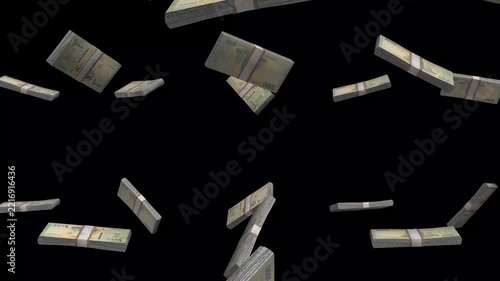 Sudan Money, Sudanese Pound Banknotes Falling On Black Background, SDG Currency Stacks Dark Cinematic, 4K