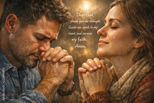 A pair of people holding hands in prayer, conveying trust and devotion