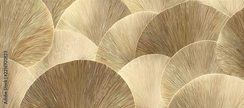 Motif Élégant de Feuilles de Ginkgo Biloba en Lignes Dorées et Beige, Texture Botanique Organique et Fond d'Écran Style Art Déco Japonais