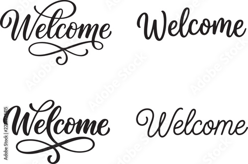 Welcome scripts showcase elegant cursive writing in four distinct.