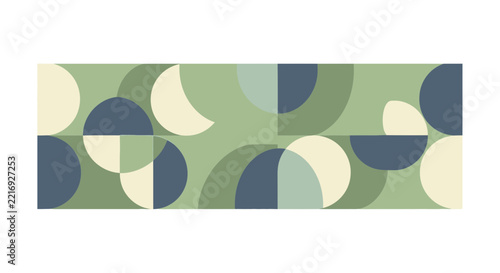 Abstract Geometric Banner with Semicircles in Green and Blue Bauhaus Style