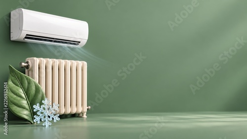 White Air Conditioner and Cream Radiator with Leaf and Glass Snowflake