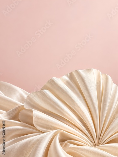 Ivory Pleated Silk Folded into Sculptural Fan on Blush Background