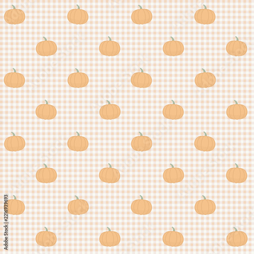 Pumpkin Gingham Seamless Pattern on Orange Gingham Background