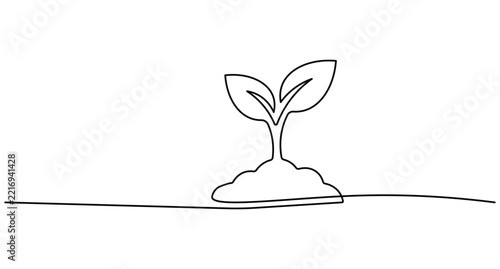 Plant sprout continuous line art growing seedling with editable stroke minimal outline vector illustration