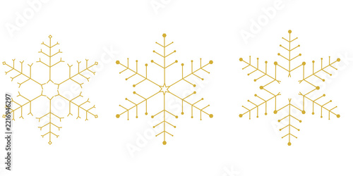 Ornate Gold Snowflake Set PNG, Intricate Golden Crystal Ornaments with Detailed Branches, Transparent Background