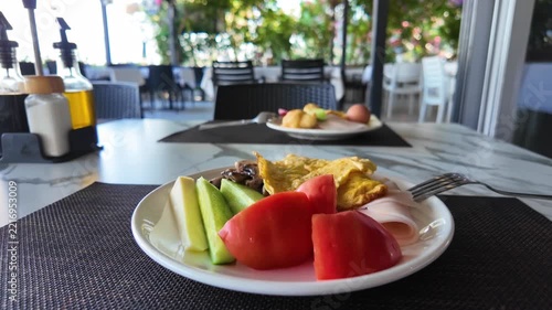 Healthy Breakfast Plate with Fresh Vegetables, Omelet and Cheese